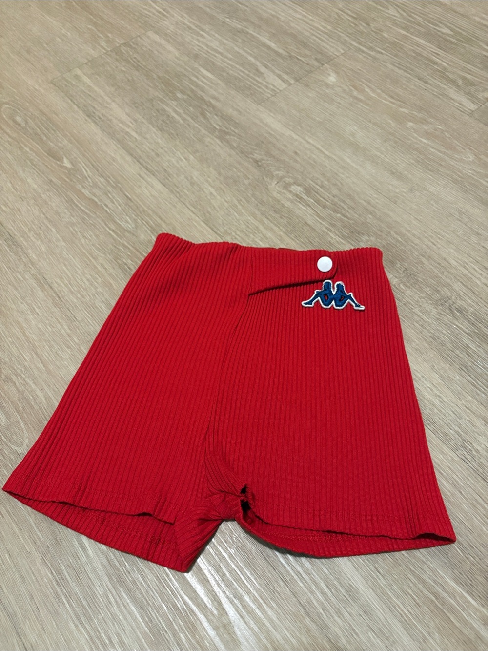 Zara x kappa Red Ribbed High-Waist Shorts with Navy Logo Accent